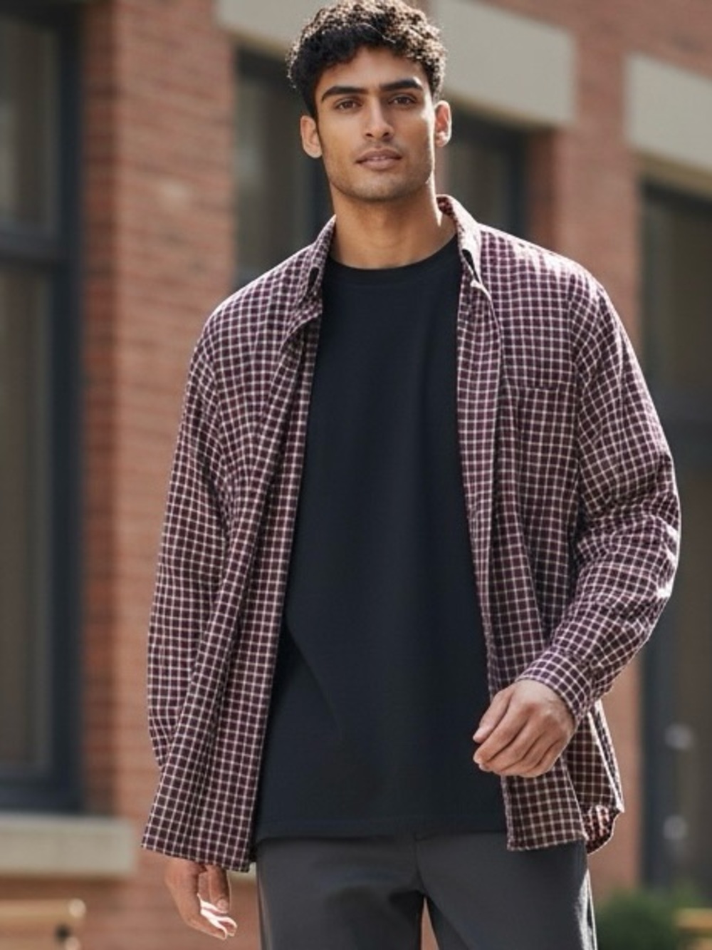 Eddie Bauer Men's Burgundy Check Shirt Jacket